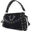 True Religion Studded Horseshoe Eyelet Denim Flap Bag, Crossbody Shoulder Handbag, Black