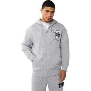 True Religion World Tour Champs Zip Up Sweatshirt with Horseshoe Logo & Bold Back Graphic(Heather Grey)