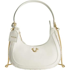 True Religion womens True Religion Hobo Bag, Women’s Faux Leather Crescent Handbag With Adjustable Chain Strap(White)