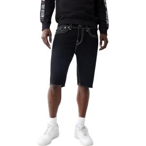 True Religion Men’s Ricky SN Flap Black Short Fray Hem | Black Denim Shorts with Frayed Hem(Black Rinse)