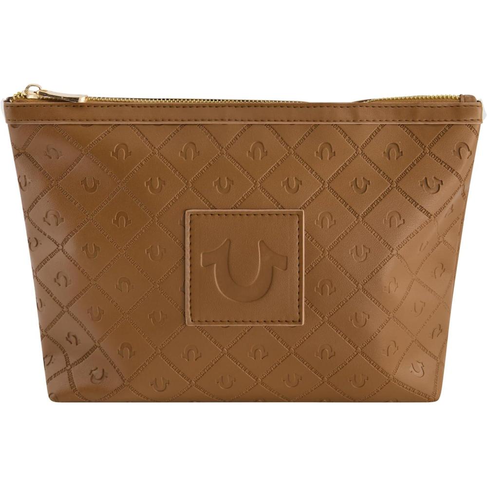 imageTrue Religion Womens Makeup Bag Small Travel Cosmetic Zipper Pouch OrganizerBrown W Gold Hardware