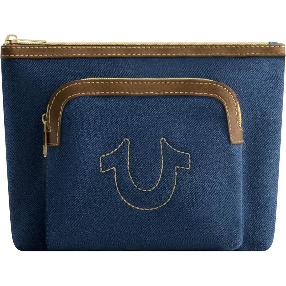 imageTrue Religion Womens Makeup Bag Small Travel Cosmetic Zipper Pouch OrganizerDenim W Zip Pocket