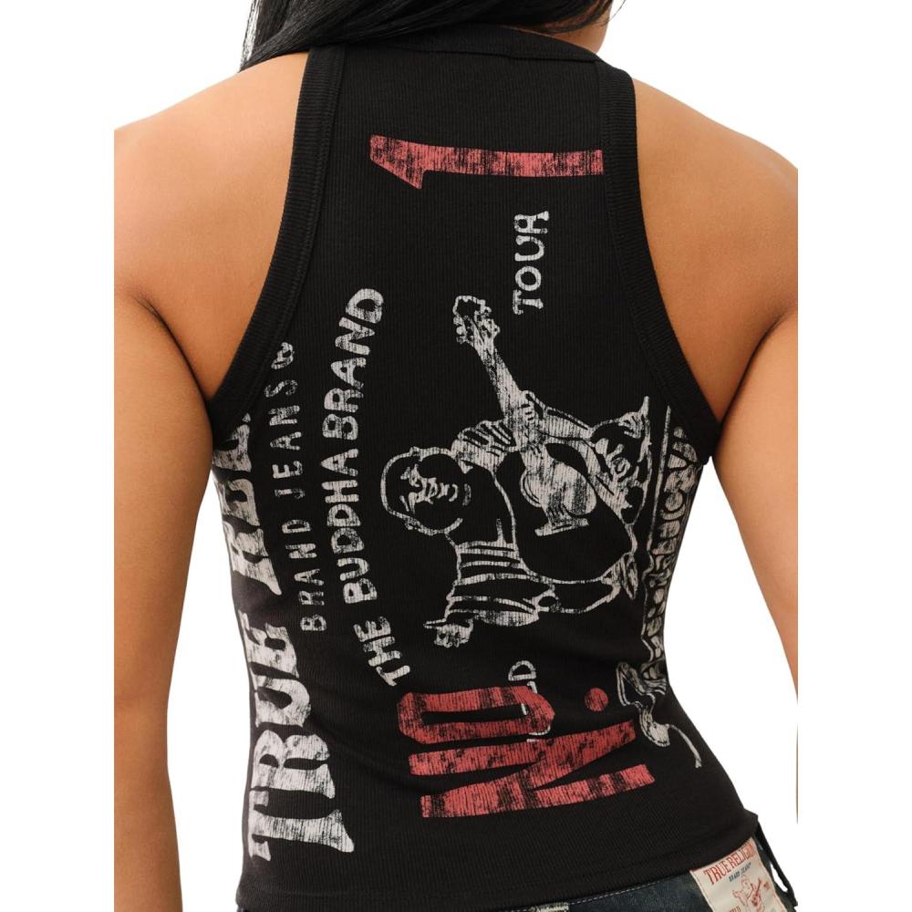 imageTrue Religion Womens Og Logo Halter TankJet Black