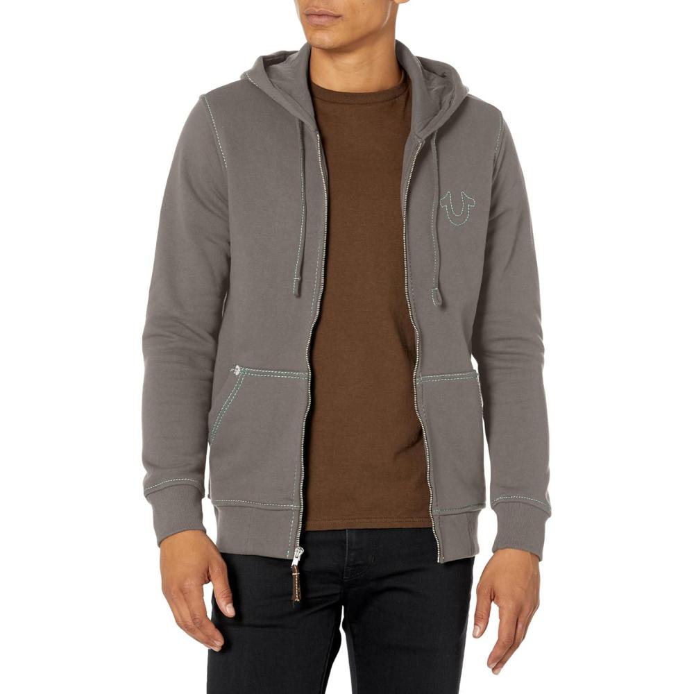 imageTrue Religion mens Big T Zip Up HoodieGranite Grey