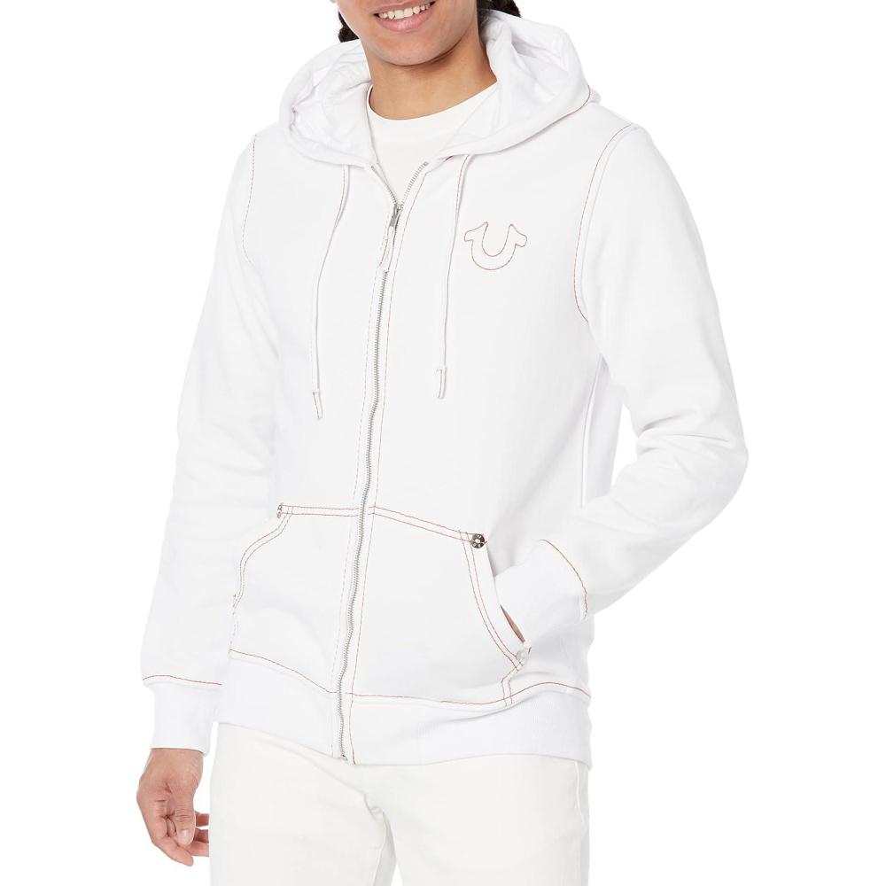 imageTrue Religion mens Big T Zip Up HoodieOptic WhiteKoi