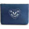 True Religion Women’s Makeup Bag, Small Travel Cosmetic Zipper Pouch Organizer(Denim W/ Heart Logo)