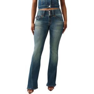 True Religion Y2K Joey Mid Rise Flare Jeans – Retro Flare Fit with Big T Flap Pockets(Gotham Grind)