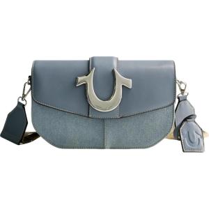 True Religion womens True Religion Saddle Bag, Women’s Denim and Faux Leather Crossbody Purse With Adjustable Shoulder Strap(Blue)