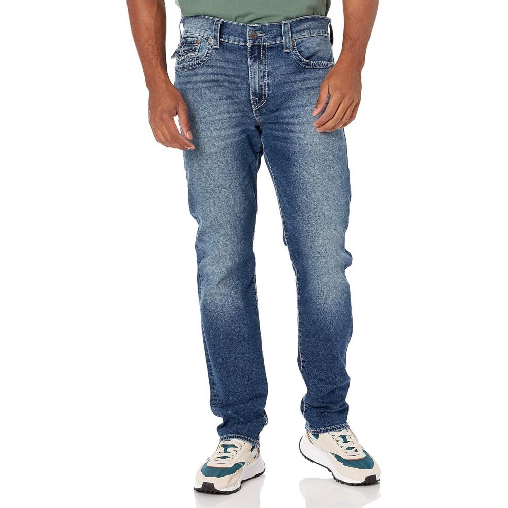 imageTrue Religion Mens Geno Big T Slim Fit Straight Leg Jean with FlapSide Court