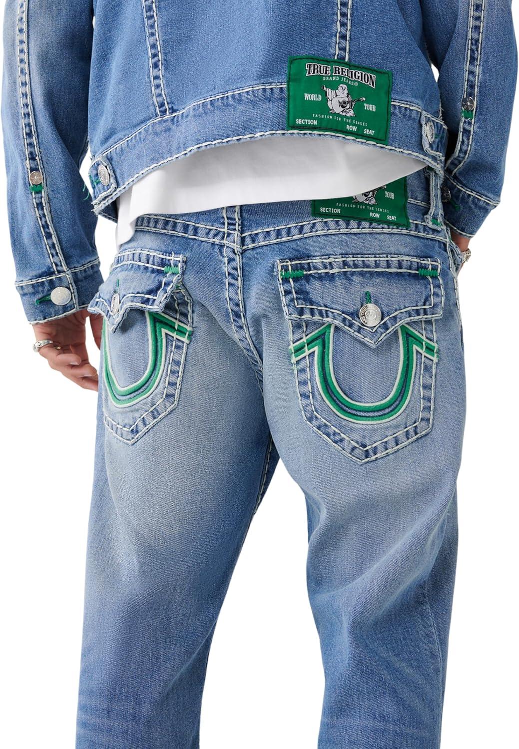 imageTrue Religion Mens Ricky Double Raised Super T Flap Straight JeanBeach Fire Medium
