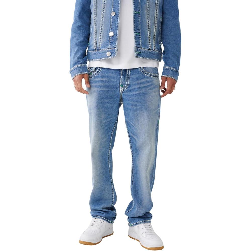 imageTrue Religion Mens Ricky Double Raised Super T Flap Straight JeanBeach Fire Medium