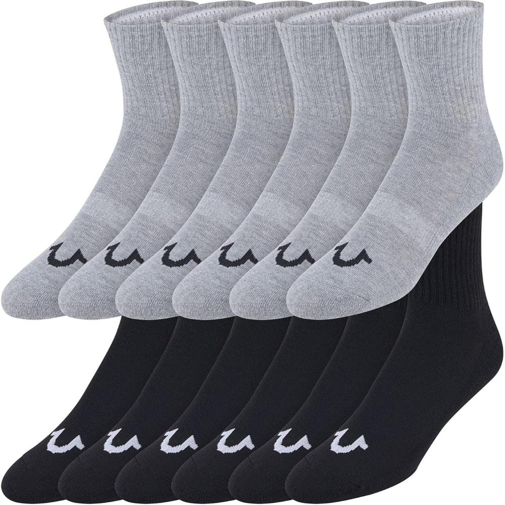 imageTrue Religion Mens Socks 12 Pack Mid Crew Socks for Men Premium Athletic Shoe Size 812BlkGry