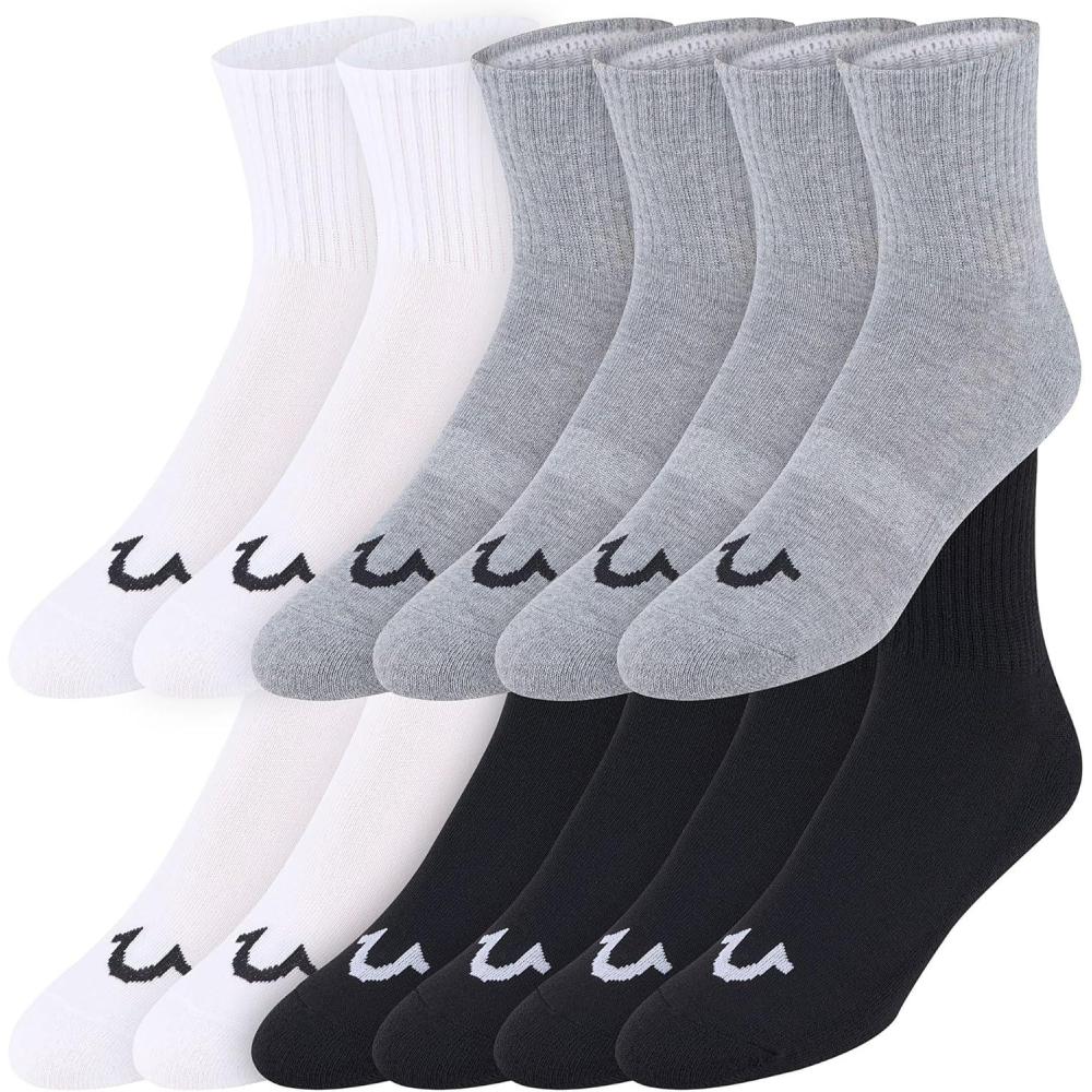 imageTrue Religion Mens Socks 12 Pack Mid Crew Socks for Men Premium Athletic Shoe Size 812BlkGryWht