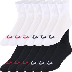True Religion Mens Socks 12 Pack Mid Crew Socks for Men Premium Athletic, Shoe Size 8-12(Blk/Wht)
