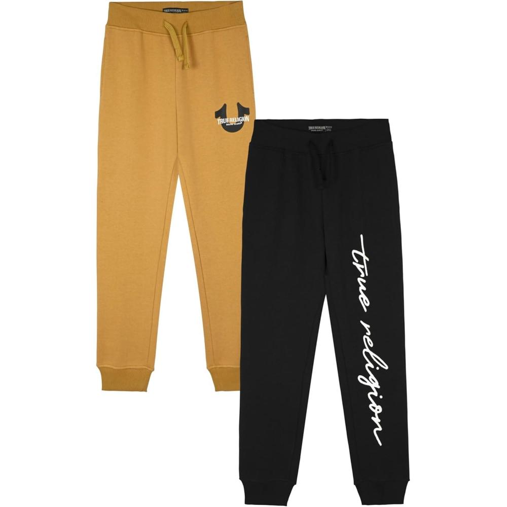 imageTrue Religion Boys 2 Pack Fleece Sweatpants Stylish amp Comfortable Jogger Pants Set for Active KidsBlackyellow