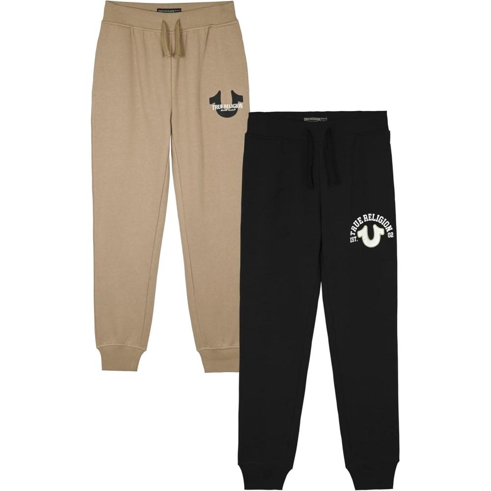 imageTrue Religion Boys 2 Pack Fleece Sweatpants Stylish amp Comfortable Jogger Pants Set for Active KidsKhakiblack