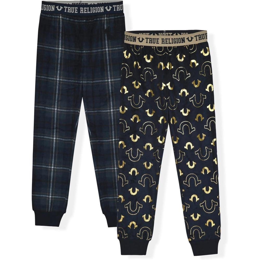 imageTrue Religion Boys 2 Pack Pajama Pants Soft Brushed Sleep Bottoms for Kids Sizes 414Navy Plaid