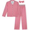 True Religion Girls Pajama Set 3-Piece Button-Front Top Sleep Pants and Headband(Candy Pink)