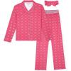 True Religion Girls Pajama Set 3-Piece Button-Front Top Sleep Pants and Headband(Hot Pink Fleece)