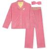 True Religion Girls Pajama Set 3-Piece Button-Front Top Sleep Pants and Headband(Wild Rose Velour)