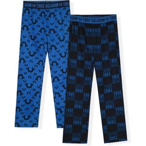 True Religion Boys 2 Pack Pajama Pants Soft Brushed Sleep Bottoms for Kids (Sizes 4–14)(Blue Combo)