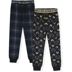 True Religion Boys 2 Pack Pajama Pants Soft Brushed Sleep Bottoms for Kids (Sizes 4–14)(Navy Plaid)