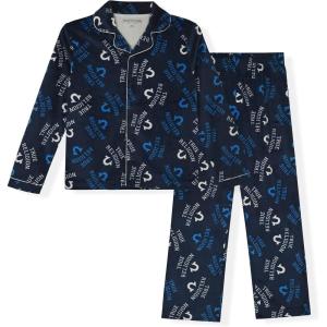 True Religion Boys 2 Piece Pajamas Set with Button Front Top & Pajama Pants for Kids (Sizes 4–14)(Blue Velour)