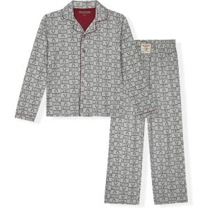 True Religion Boys 2 Piece Pajamas Set with Button Front Top & Pajama Pants for Kids (Sizes 4–14)(Gray)