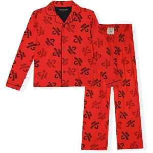 True Religion Boys 2 Piece Pajamas Set with Button Front Top & Pajama Pants for Kids (Sizes 4–14)(Red)
