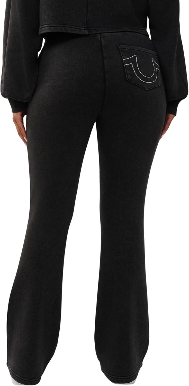 imageTrue Religion Womens Washed Heritage Bootcut Pants MidRise Red Stitching Flare FitJet Black
