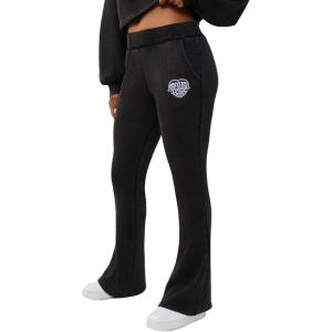 True Religion Women’s Washed Heritage Bootcut Pants – Mid-Rise, Red Stitching, Flare Fit(Jet Black)