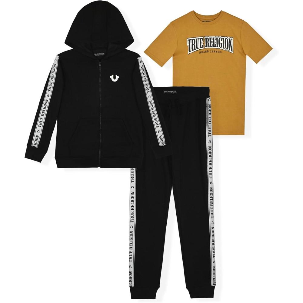 imageTrue Religion Boys 3 Piece Fleece Jogger Sets Complete Hoodie Tee amp Sweatpants Outfit for Everyday StyleBlackmustard