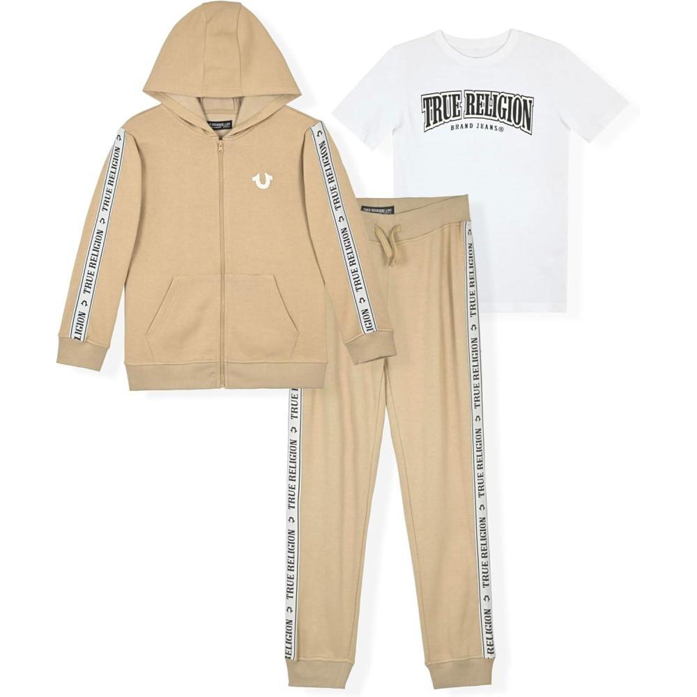 imageTrue Religion Boys 3 Piece Fleece Jogger Sets Complete Hoodie Tee amp Sweatpants Outfit for Everyday StyleTravertinewhite