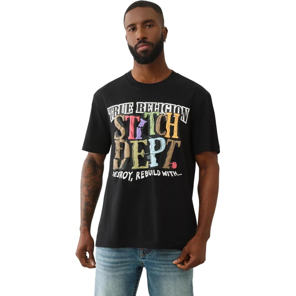 imageTrue Religion Mens Denim Dreams Tee Short Sleeve Crewneck TShirt for MenJet Black