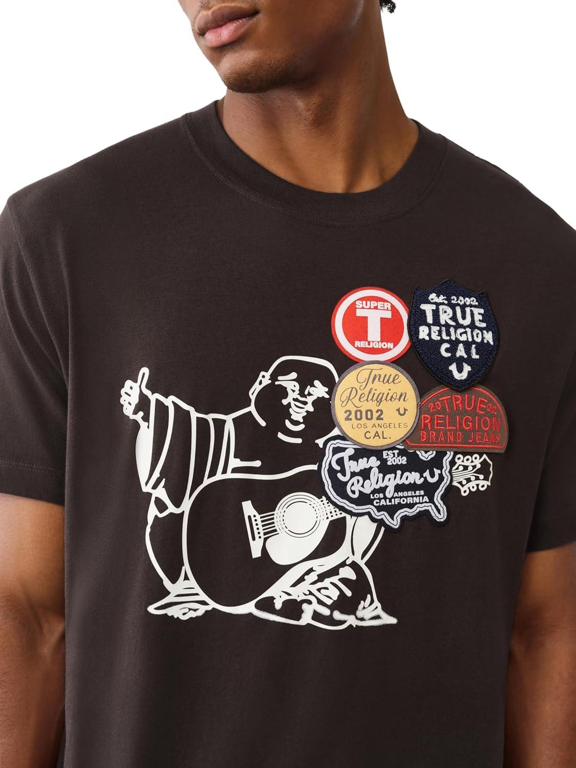 imageTrue Religion Mens Patch Buddha Tee Short Sleeve Crewneck Graphic TShirtDark BrownKalamata