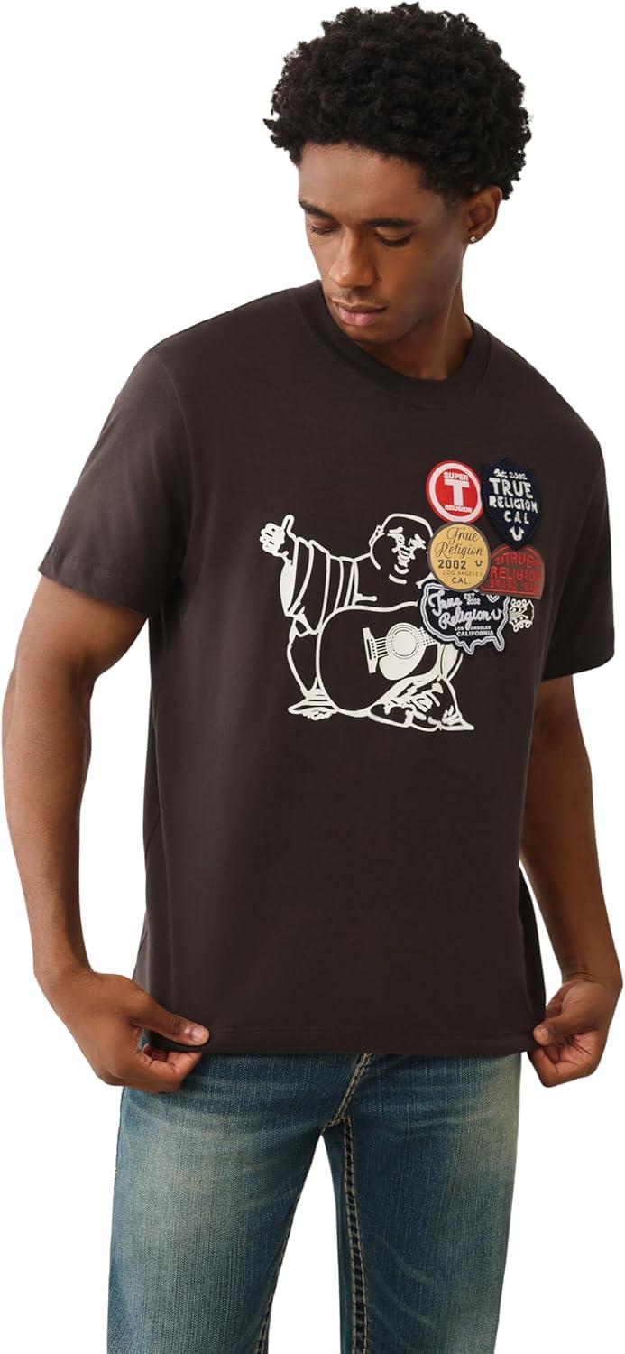 imageTrue Religion Mens Patch Buddha Tee Short Sleeve Crewneck Graphic TShirtDark BrownKalamata