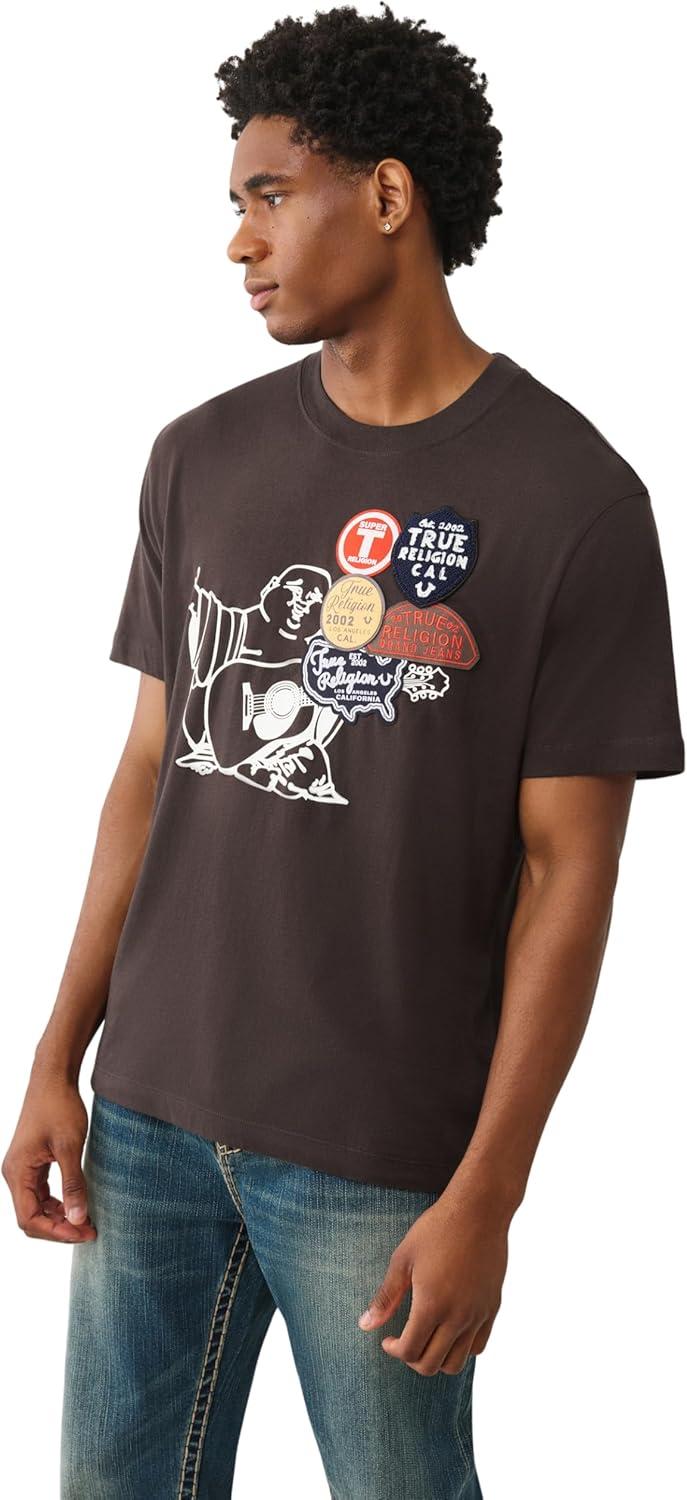 imageTrue Religion Mens Patch Buddha Tee Short Sleeve Crewneck Graphic TShirtDark BrownKalamata