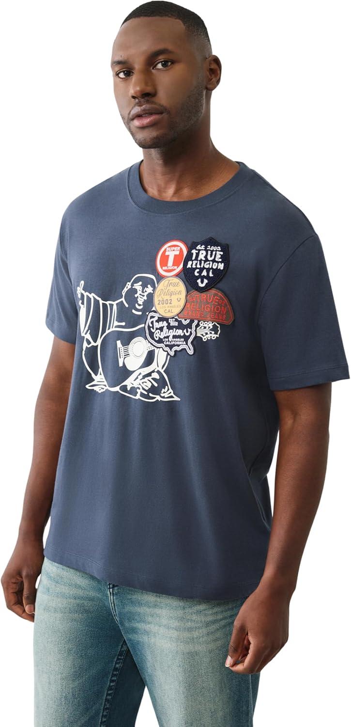 imageTrue Religion Mens Patch Buddha Tee Short Sleeve Crewneck Graphic TShirtMidnight Navy
