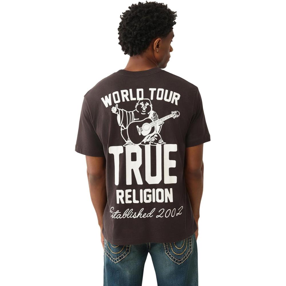imageTrue Religion Mens Patch Buddha Tee Short Sleeve Crewneck Graphic TShirtDark BrownKalamata