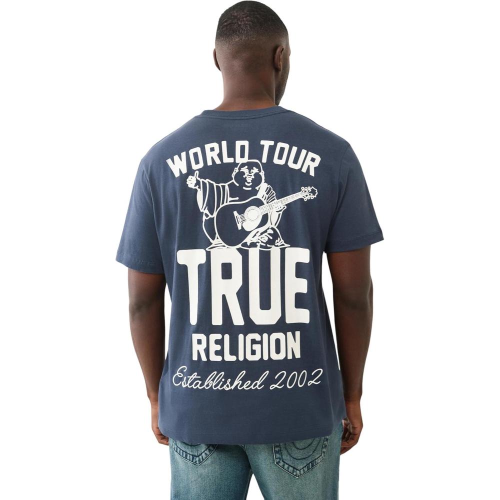 imageTrue Religion Mens Patch Buddha Tee Short Sleeve Crewneck Graphic TShirtMidnight Navy