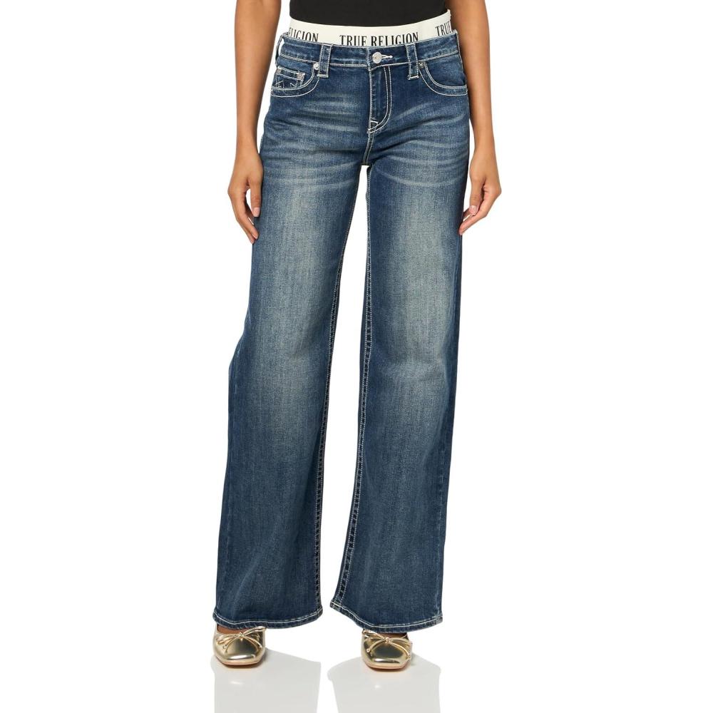 imageTrue Religion Womens Elastic Brief Bobbi Baggy JeanBlue Radiance