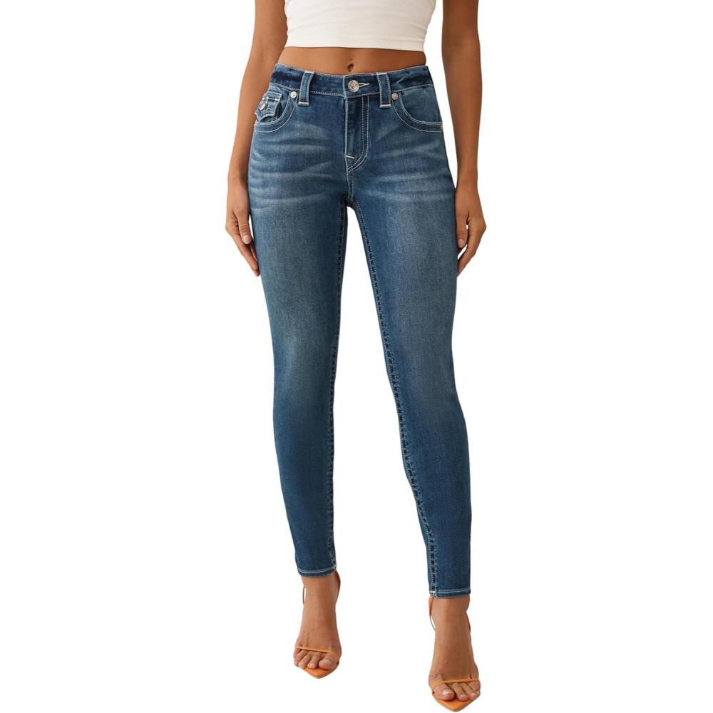 imageTrue Religion Womens Money Emb Jennie Mr Skinny Jeans Skinny Fit with Big T Flap amp EmbroideryFrosty Morn