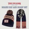 True Religion womens True Religion Beanie Hat and Scarf Set, Winter Cuffed Knit Cap With Pom and Stadium Style Scarf(Navy)
