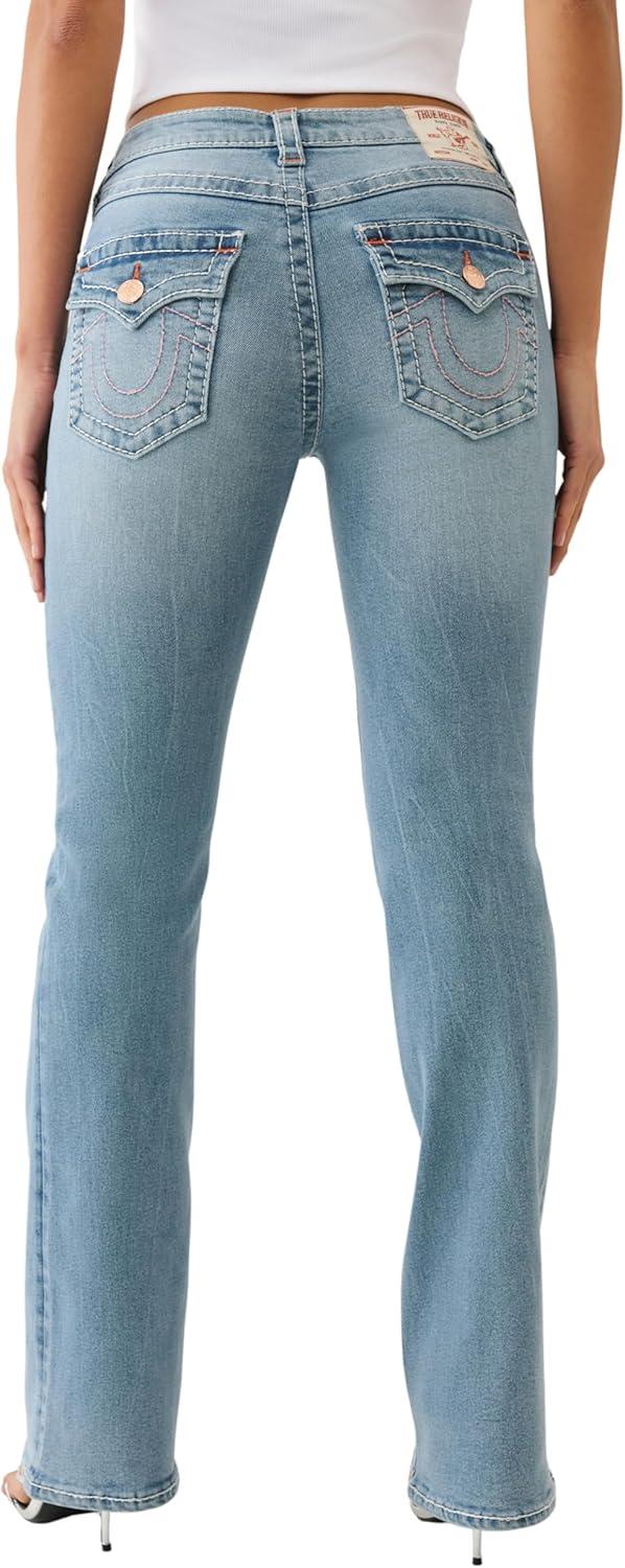 imageTrue Religion Womens Becca MidRise Bootcut Jeans Flap Pockets amp Big T StitchingPine Blossom