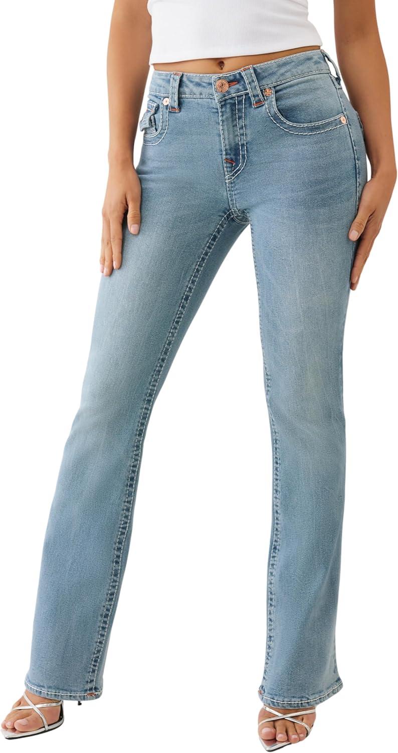 imageTrue Religion Womens Becca MidRise Bootcut Jeans Flap Pockets amp Big T StitchingPine Blossom