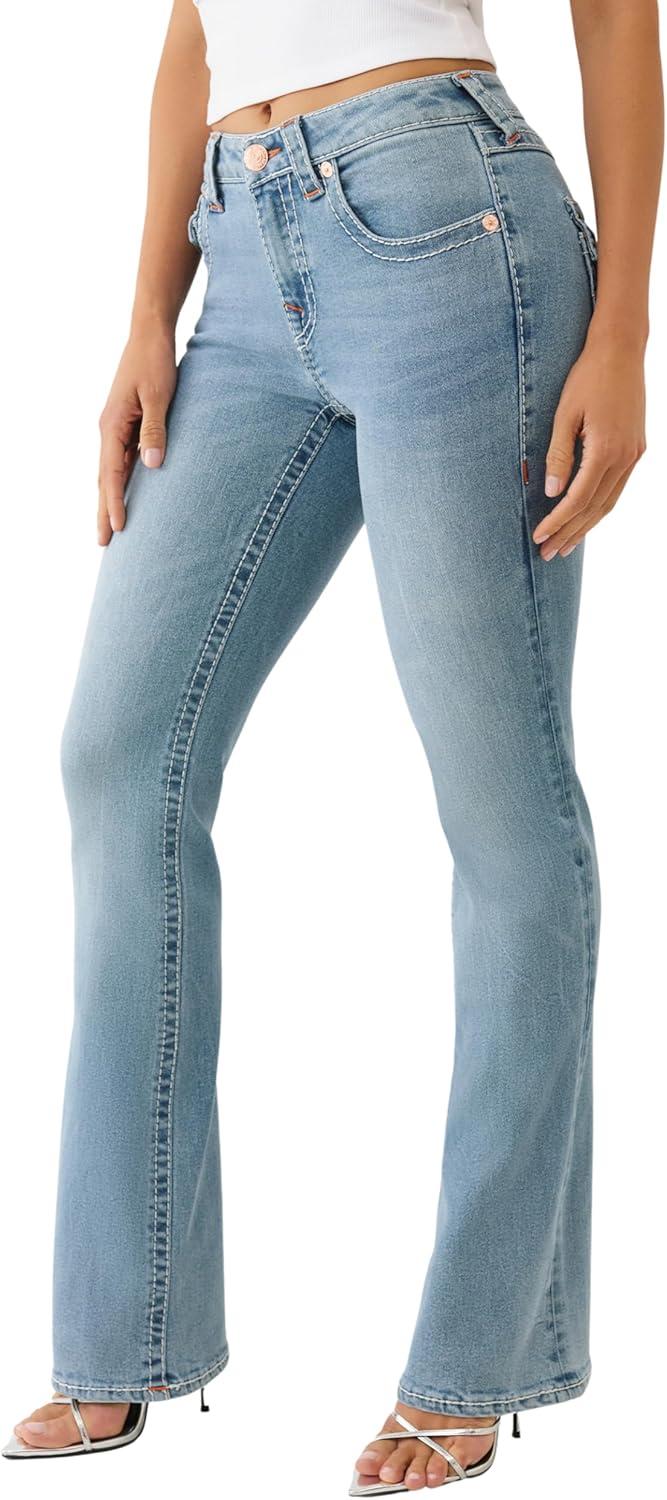imageTrue Religion Womens Becca MidRise Bootcut Jeans Flap Pockets amp Big T StitchingPine Blossom