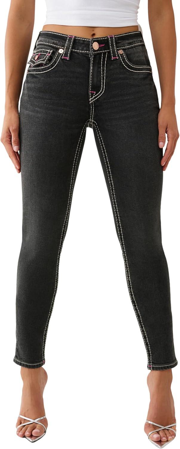 imageTrue Religion Womens Jennie Mid Rise Skinny Jeans Big T Stitching amp Flap Back PocketsHarmony Night