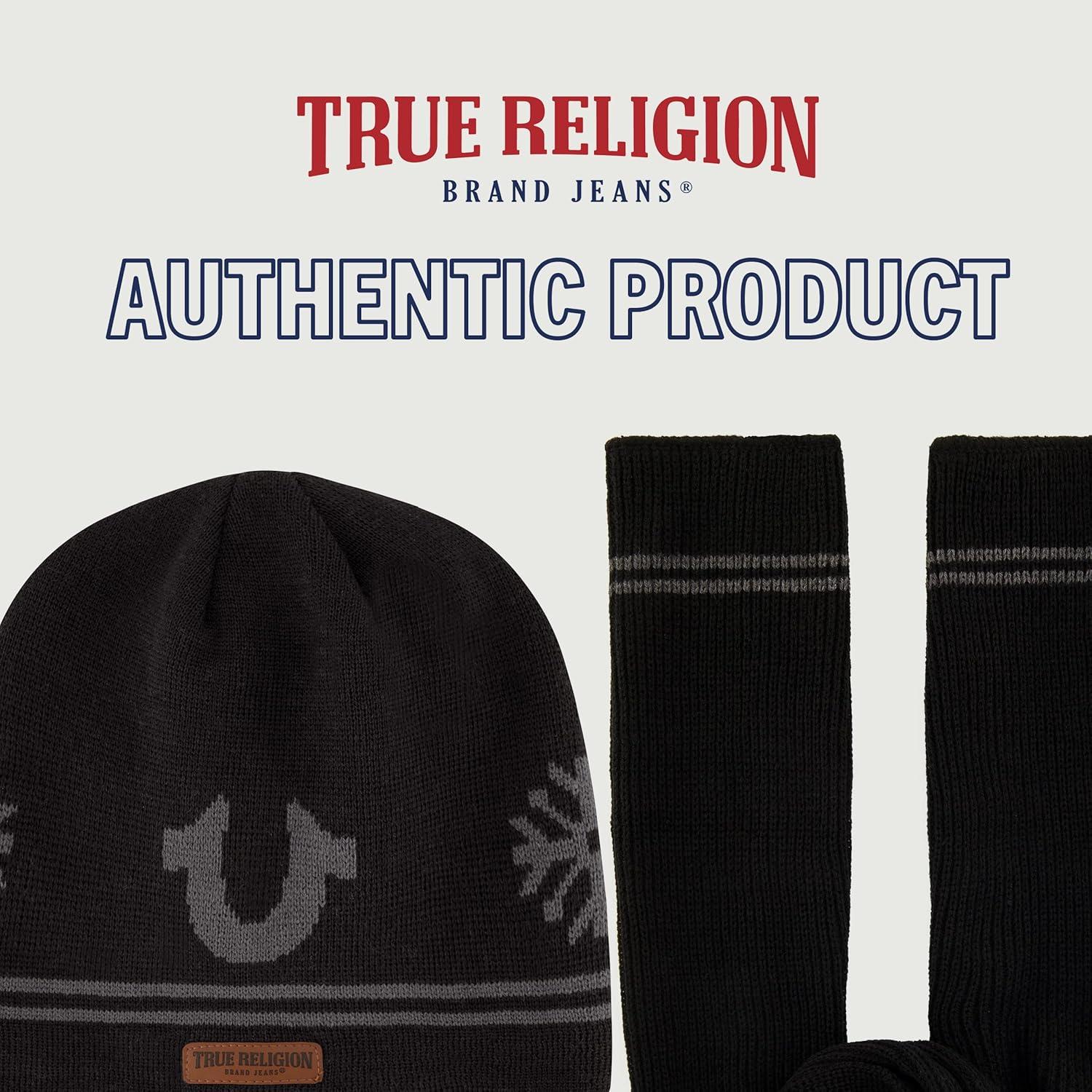 imageTrue Religion womens True Religion Beanie Hat and Scarf Set Ribbed Long Winter Knit Cap and Scarf With End StripesBlack