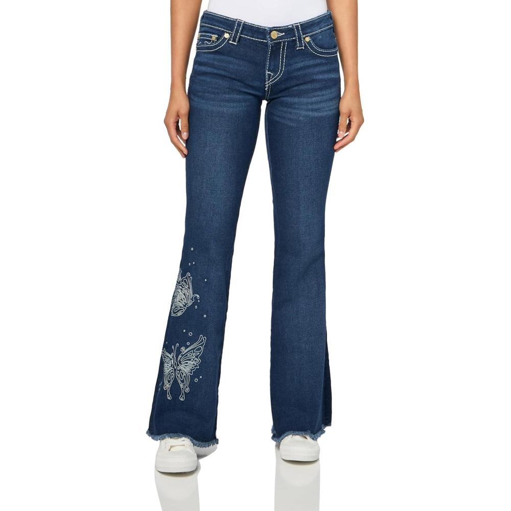 imageTrue Religion Womens Butterfly Cutoff WB Joey LR Flare Jeans Big T StitchingRingtone