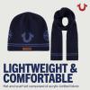 True Religion womens True Religion Beanie Hat and Scarf Set, Ribbed Long Winter Knit Cap and Scarf With End Stripes(Navy)
